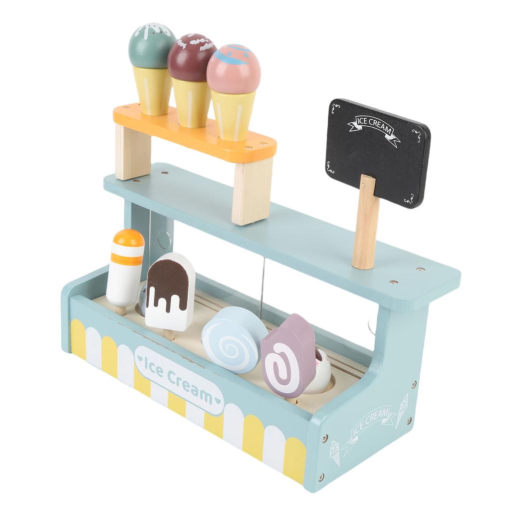 Wooden Ice Cream Toy Playset Simulation Playhouse Ice Cream Shop Playset Interactive Educational