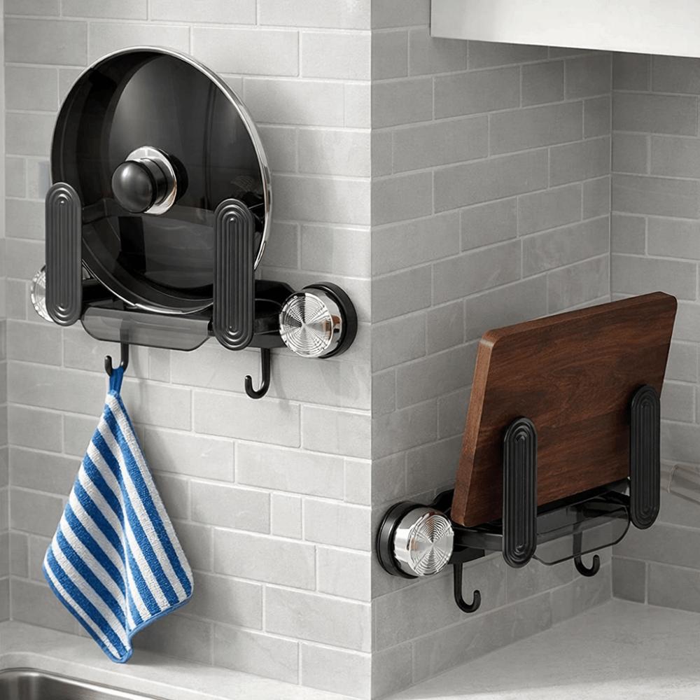 Plastic Suction Cup Pot Lid Holder Wall Mounted Cutting Board Holder Pot Cover Rack  for Home