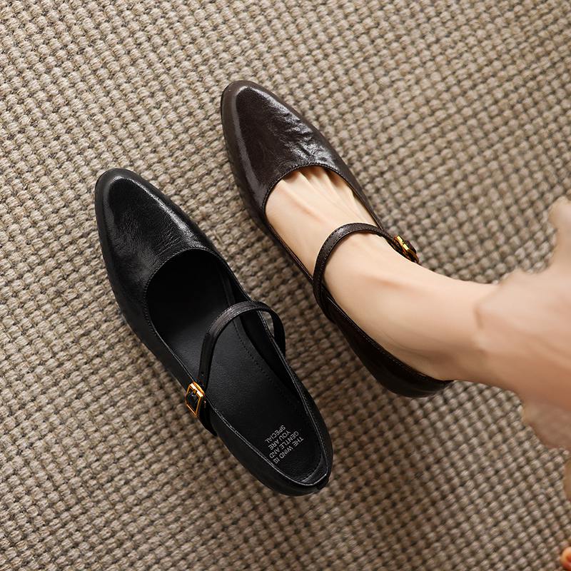 Krazing Pot Sheep Skin Summer Spring Autumn Winter Med Heels Women Round Toe Mary Janes Shallow Pumps