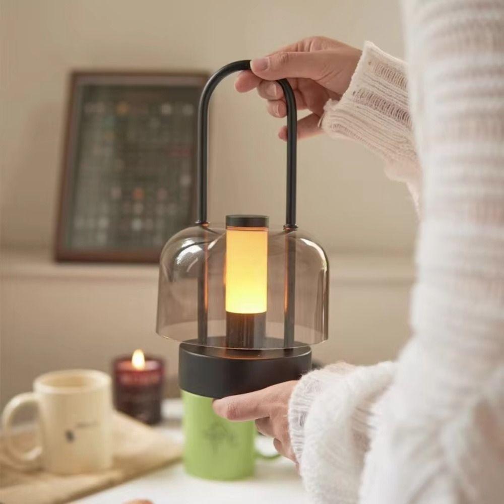 Rechargeable Camping Style Lamp Tri Color Stepless Dimming Portable Candle Lamp Touch Switch Acrylic Material Night Light