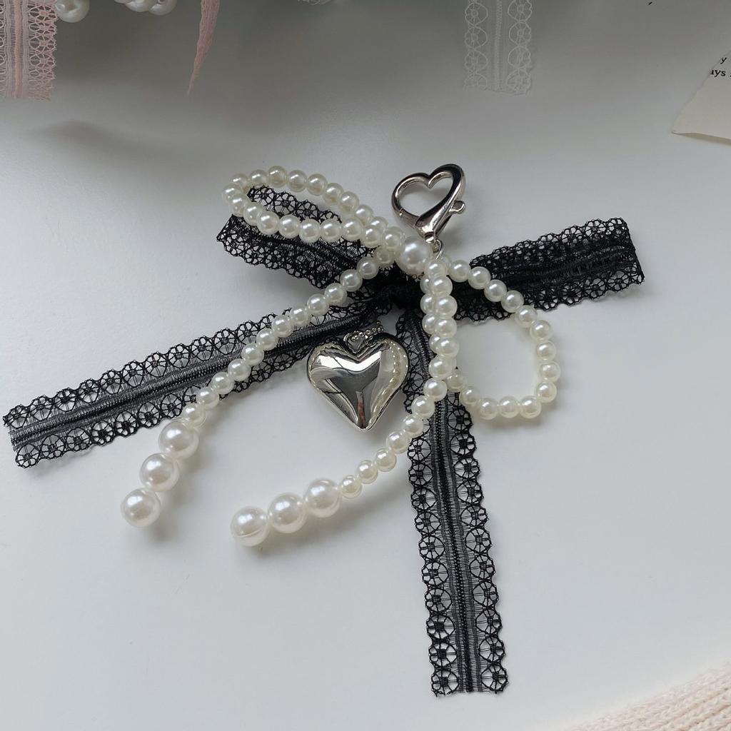 Elegant Lace Bows Keychain With Faux Pearl Detail For Women Girls Fashionable Bag Accessory Gift Alloy Keyring
