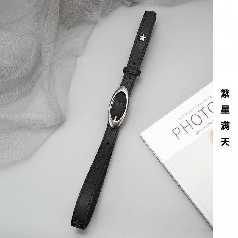 

Винтажный металлизированный узкий пояс для женщин Стильный и универсальный аксессуар Мода Black Stars