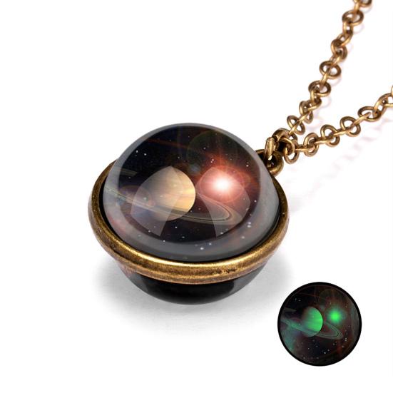 Yousheng Pendant Necklace Personality Double Sides Glow in The Dark Vintage Colorful Galaxy Glass Ball Necklace Jewelry Accessory
