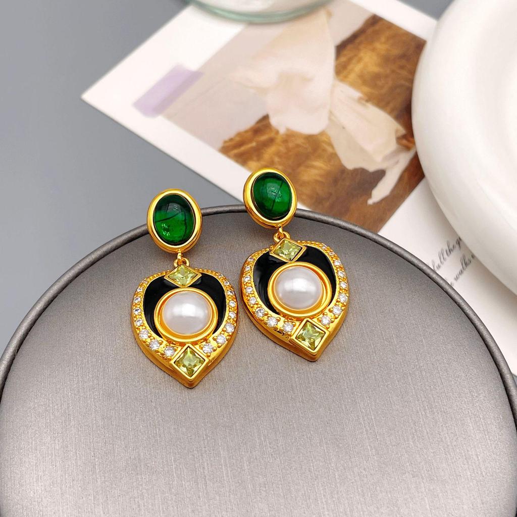 Europäische & Amerikanische Retro Herz Diamant Emaille Hofstil Ohrringe - Vintage Hoher Designanspruch
