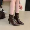 Mode Mode Elastische Damen Knöchel Stretch Stiefel mit Absätzen Schuhe Damen Spitzschuh Damen Moderne Kurze Stiefel Reißverschlüsse Schuhe