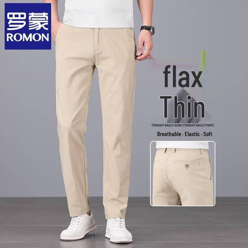 Luomeng Men s Ice Silk Linen Straight-Leg Casual Pants 36 хаки