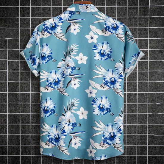 Lapel Short Sleeve Men Shirt Buttons Closure Thin Anti-pilling Summer Flower Printed Hawaiian Shirt Beachwear