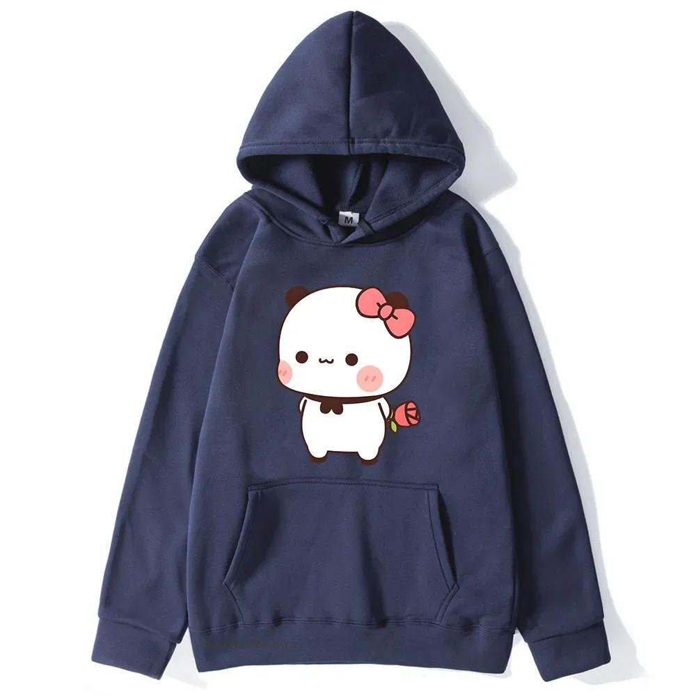 Red Flower From Panda BuBu To Bear DuDu Hoodie Cute Baby Bears Sweatshirts Couple Clothes Women's Streetwear