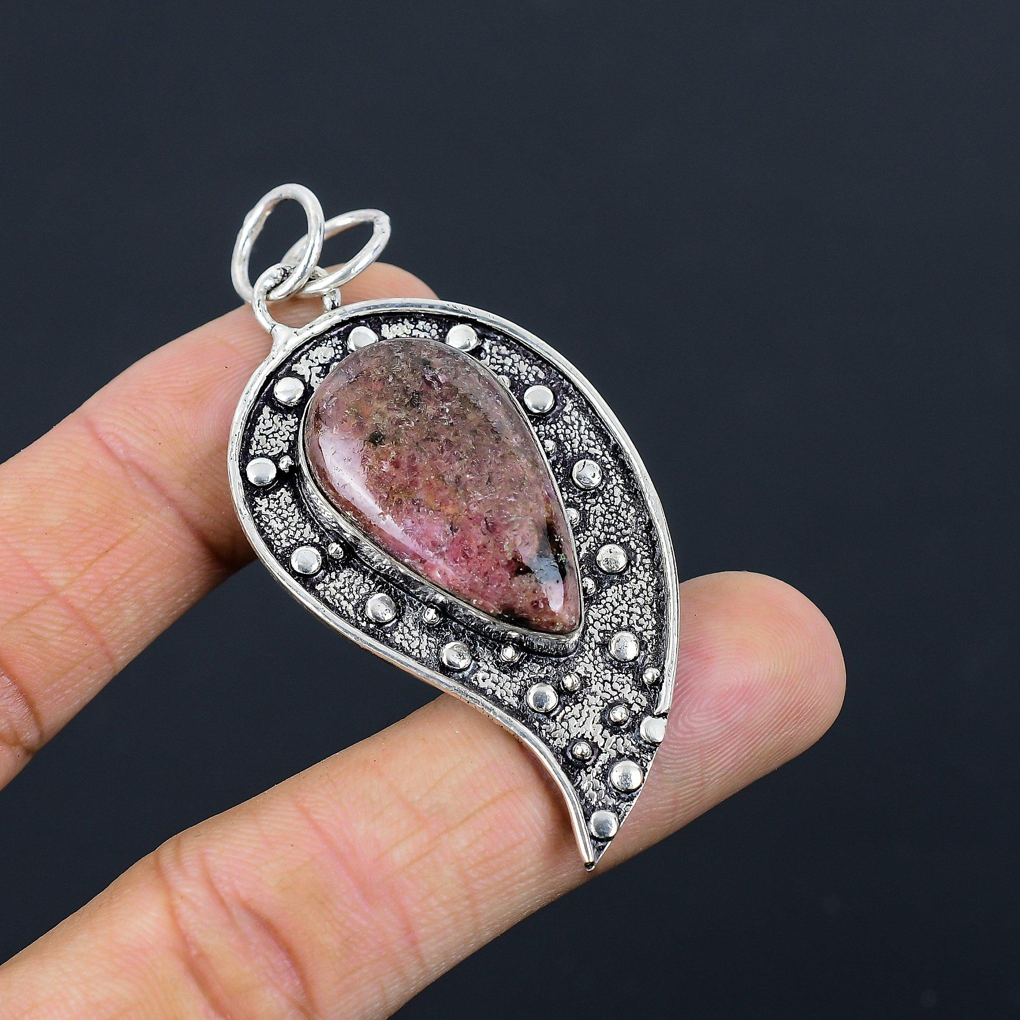 Sisters Day Sale 925 Silver Rhodonite Gemstone Engagement Bezel Wife New Pendant