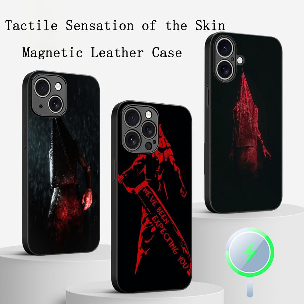 Classic thriller Pyramid Head Silent Hill Phone Case For iPhone 16 15 14 13 12 11 Plus Pro Max High-end Luxury Magsafe Sheepskin