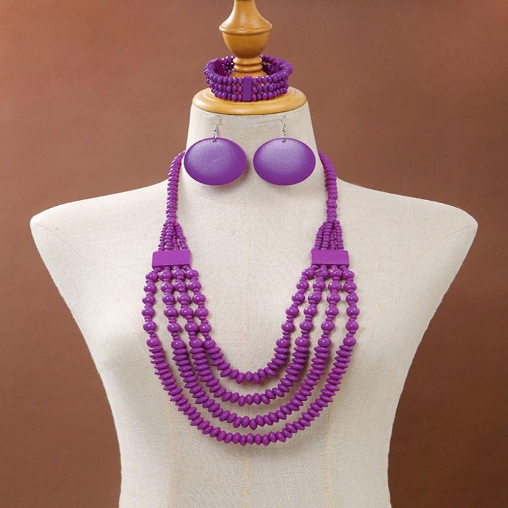 Ethnic Style Bohemia Necklace Set Colorful Geometric Beaded Necklace  Bridal Jewelry