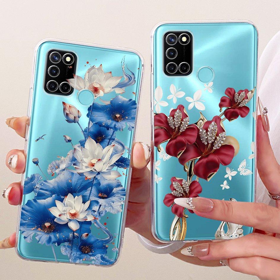 For Realme C17 Case RMX2101 Popular Flower Transparent TPU Silicone Cover For Realme 7i RMX2103 Funda RealmeC17 C 17 Phone Shell