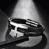 Stainless Steel Cross Bracelet Men Handmade Multi-Layer Leather Cord Geometric Design Minimalist Jewelry