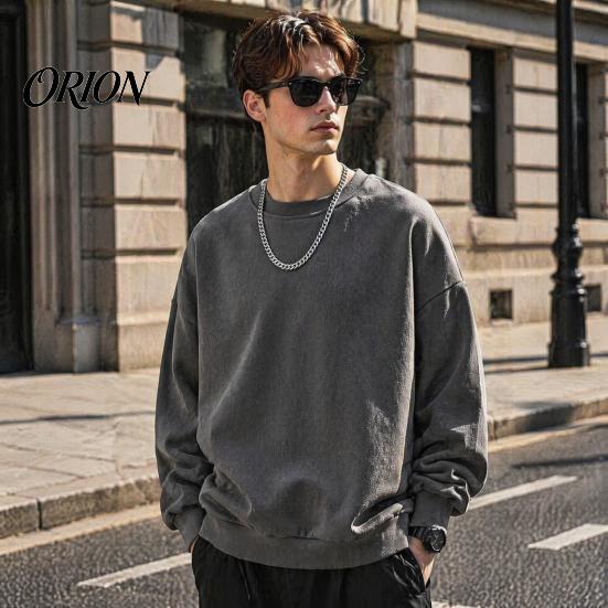 Loose Fit Athletic Wear Men Long Sleeve Sweatshirt, Pullover Shirt, Solid Soft Polyester Shirts Color Crew Neck Sweatshirt for Street Office