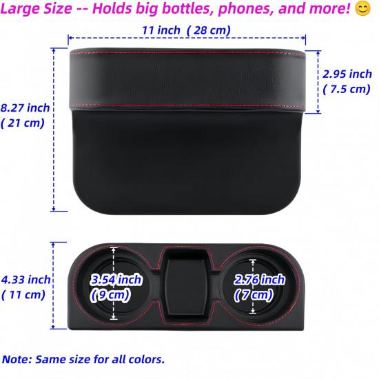 Car Cup Holder Expander & Seat Gap Filler - PU Leather Cover with Stitching, Multifunctional Front Seat Organizer, for Car Truck Van, Holds Large