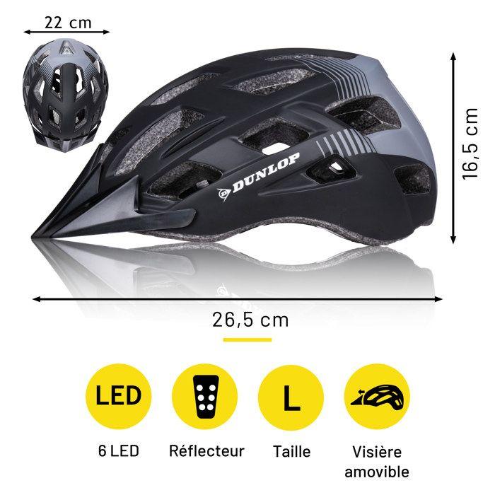 Casque De Vélo - Dunlop - Taille L - Noir - 6 Lumières LED - Réglable 58-61 Cm
