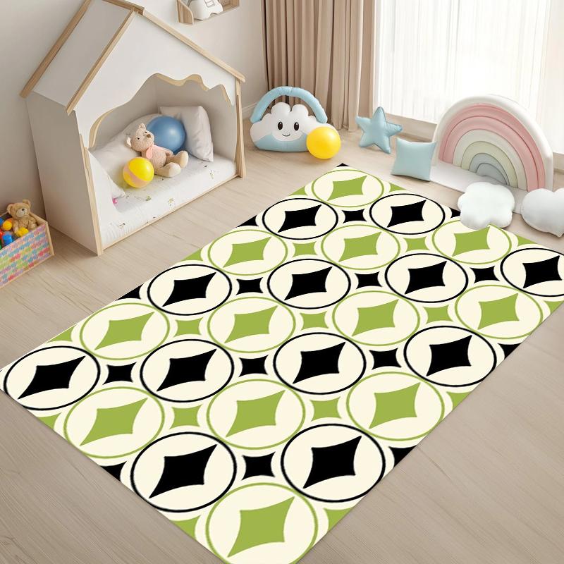 Geometric Diamond Kids Area Rug Non Slip Washable Floor Carpet with Red Green Blue Gold Pattern Design for Playroom Bedroom