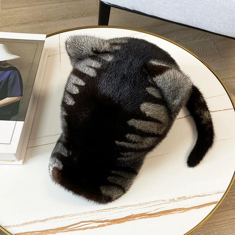 Winter Ladies Mink Hat Sweet Cute Cat Ears with Tail Whole Mink Hat Mink Fur Cap Tide S（54-56cm）