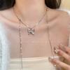 Pull-up Drawstring Butterfly Necklace Light Luxury Niche Pearl Tassel Silver Collarbone Chain Female