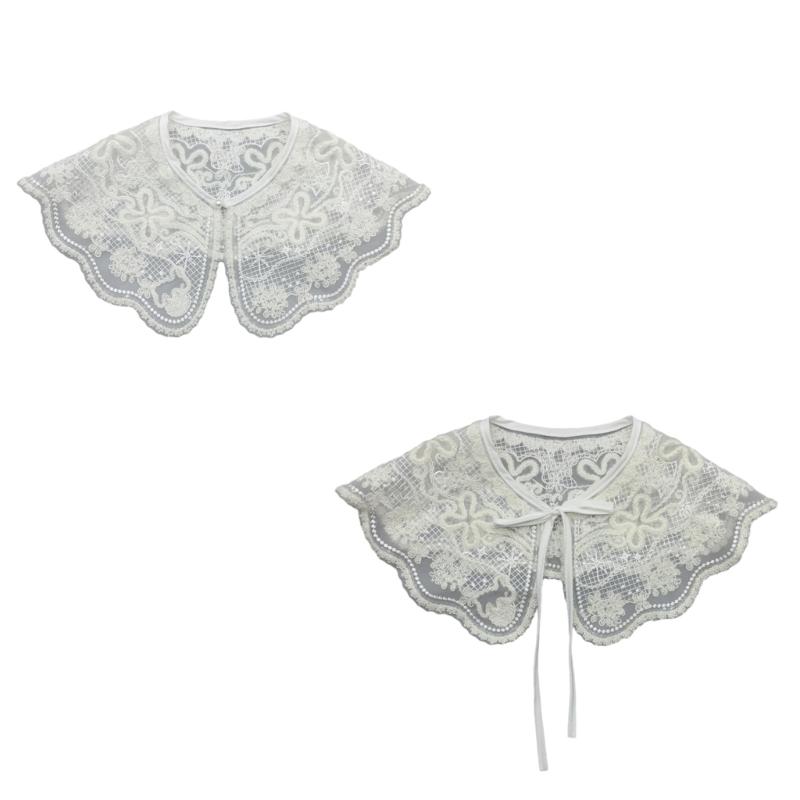 Fashion Detachable Fake Collar Faux Pearl Button Shawl Wrap Women Embroidery Floral Sequins Necklace Lightweight Capelet