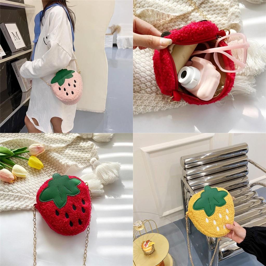 Girls Fashionable Kindergarten Plush Strawberry Chain Bag 2023 Soft Breathable Wearresistant Purse Coin