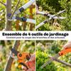 Garden Shears, Set of 4, Hedge Trimmer, Loppers, Pruners, Folding Saw, Aluminum Handle