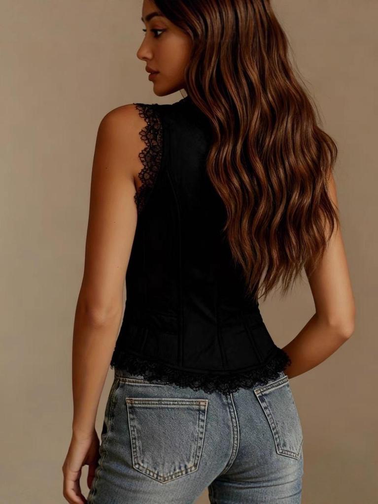 2025 Women's V-Neck Suede Velour Tank Top - European & American Hot Style