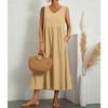 Fashionable Summer Temperament Women's Solid Color Cotton Linen Loose V-neck Dress