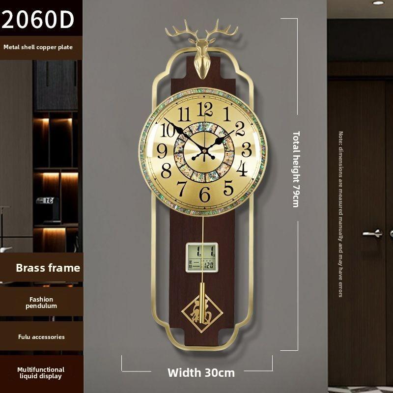 Wall Clock New Chinese Brass Living Room Home Solid Wood Luxury Chinese Style Silent High-end Watches Home Decoration