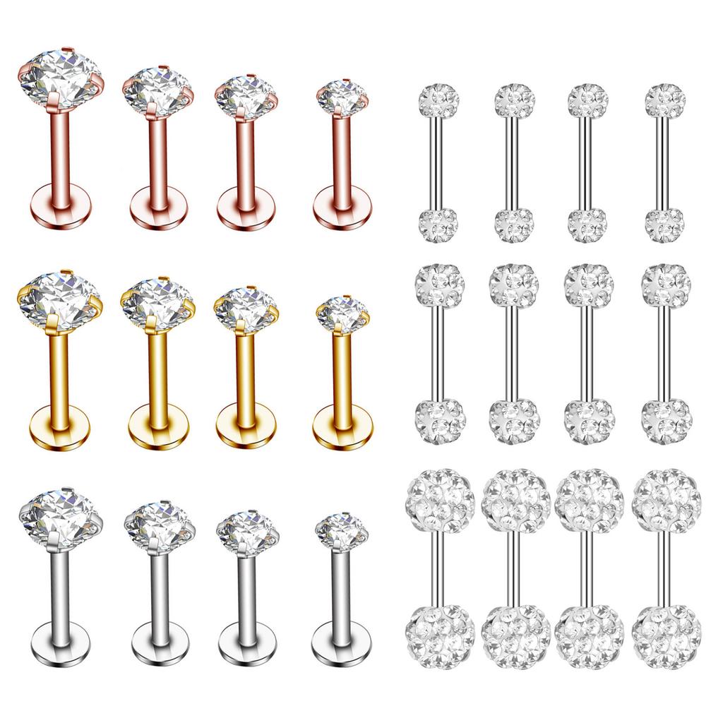 Lippenstecker Edelstahl Ohrringe Lippenring Ohrknorpelstecker 1,2 mm Zirkon Lang Piercing Schmuck