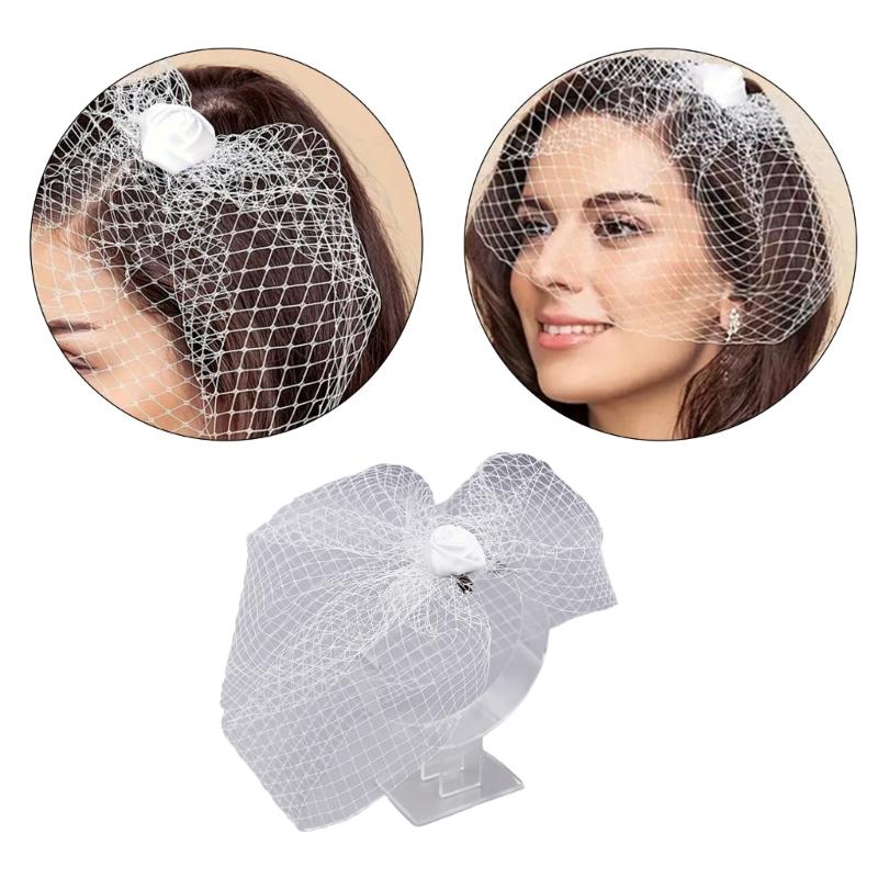 Medieval Rose&Face Veil Fascinator Hat Hairpin Bride Hair Clip Small Hat Hair Clip Punk Hair Clip for Wedding Party