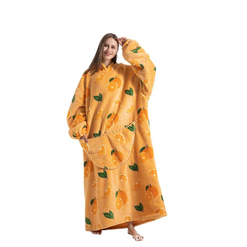 

Длинная толстовка-одеяло из фланели, пуловер, Heattech, ленивое одеяло Orange Free size garment length 140cm
