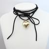 New Goth Black Velvet Big Heart Pendant Choker Necklace for Women Elegant Weave Knotted Bowknot Adjustable Chain Jewelry