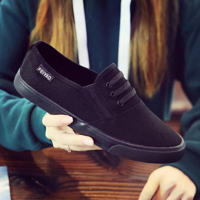 Mode Nieuwe Helemaal Zwarte Instappers Dames Casual Schoenen Dames Canvas Schoenen Loafers Schoenen Werkschoenen Sneakers Dames