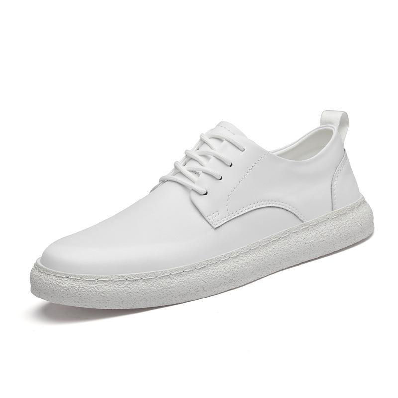 

Невидимое увеличение внутреннего роста Мужские повседневные туфли-одинарки Универсальные модные туфли Подошва из говяжьей жилы Кожаный круглый носок с мелким вырезом Универсальный белый 37