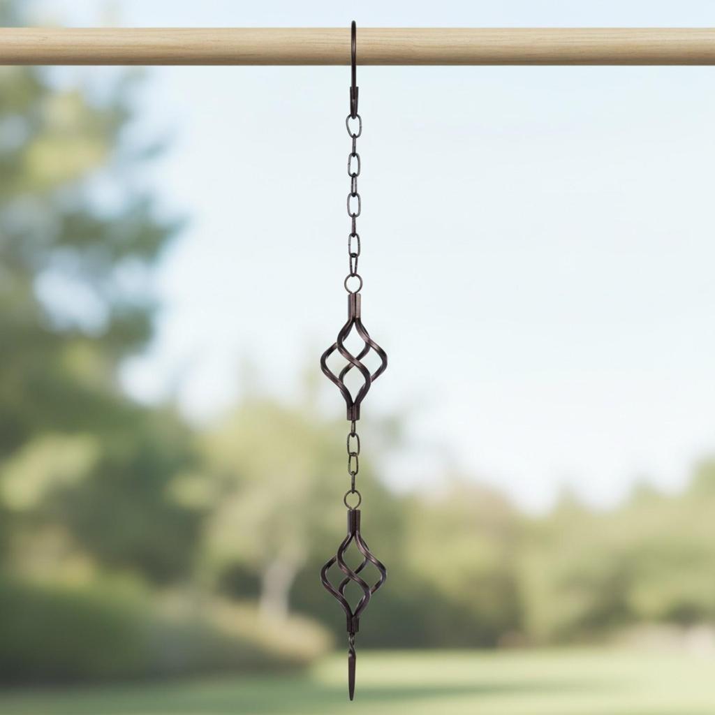 Hanging Rain Chain with Twisted-Loop Elements Weatherproof for Pergola