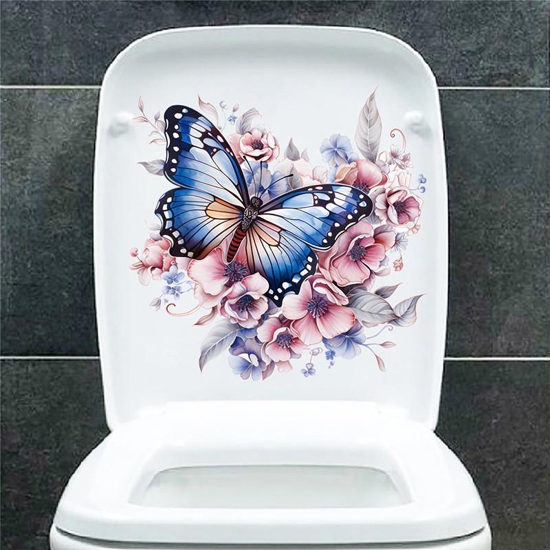 

Beautiful Blue Butterfly Toilet Sticker Bathroom Door Wall Sticker Self-adhesive Decorative Room Decal Restroom Decor 30X30cm