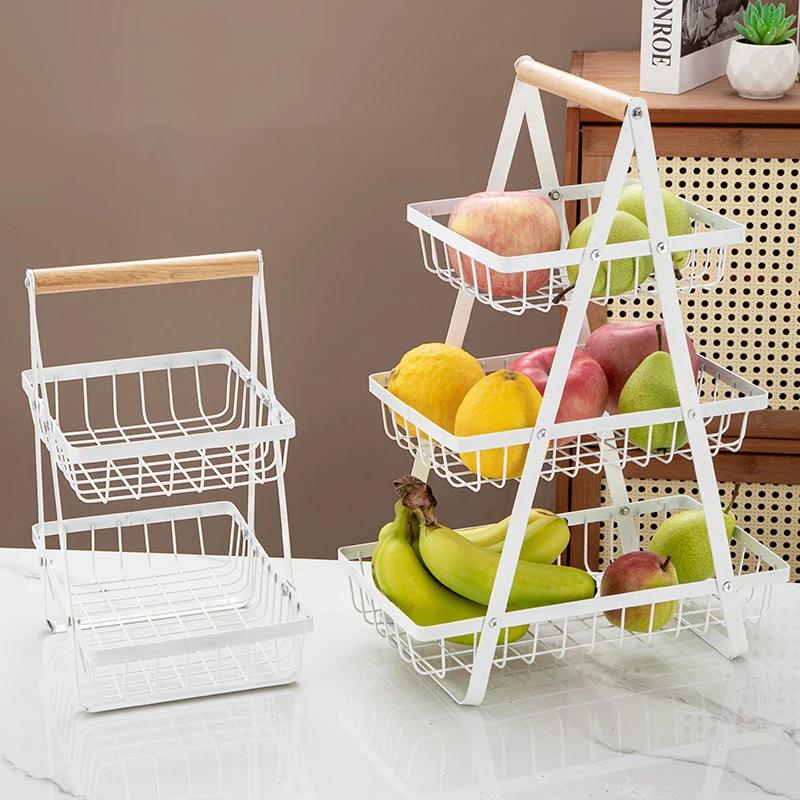2/3 Tier Metal Fruit Basket Detachable Kitchen Countertop Storage Rack for Vegetables Snacks Bread Organizer