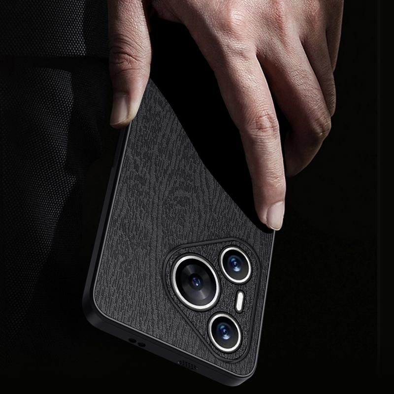 

For Huawei Pura 70 Case Wood Grain PU Leather+PC+TPU Slim-Fit Phone Guard Cover Black
