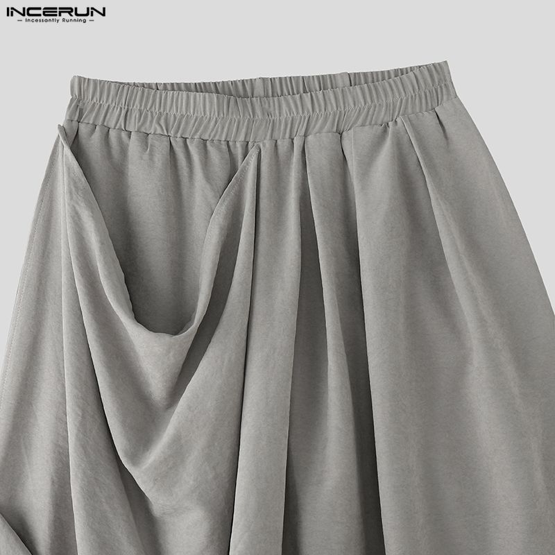 INCERUN 2PCS Men High Neck Long Sleeve Twisted T-shirt Long Ruffled Layers Pants Culottes Sets Outfits