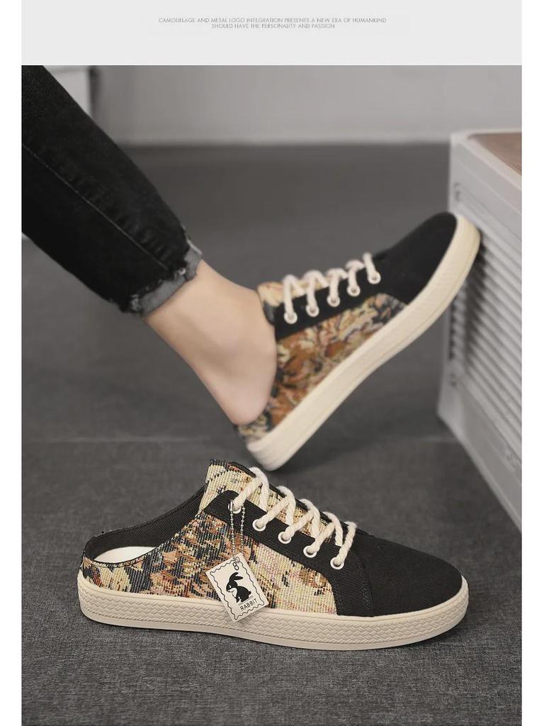 Herren Sommer Slip-On Canvas Sandalen - Trendige Geschlossene Zehen, Fersenfreie Weiße Halbschuhe