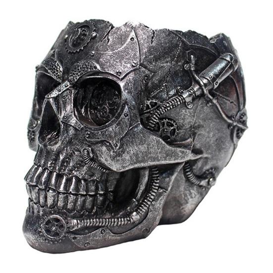 Skull Flower Pot Hand-Painted Resin Gothic Planter Decorative Flower Pot Candy Bowl for Home Office Halloween Decor