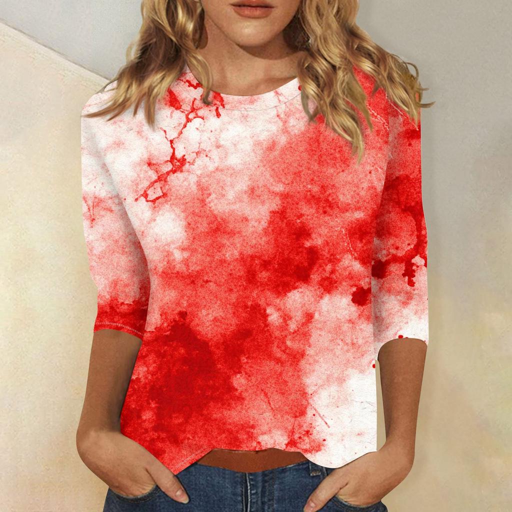 Women's Fashion Casual Three-quarter Sleeve Halloween Printed Round Neck Top