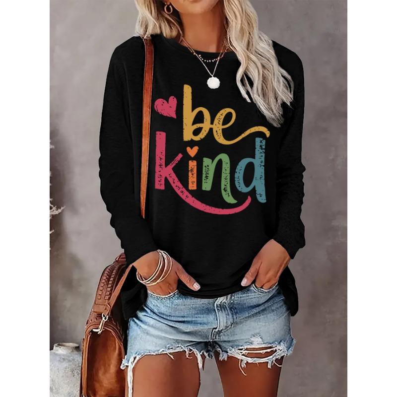 Women's Printed Design Round Neck Fashionable Long Sleeve T-Shirt