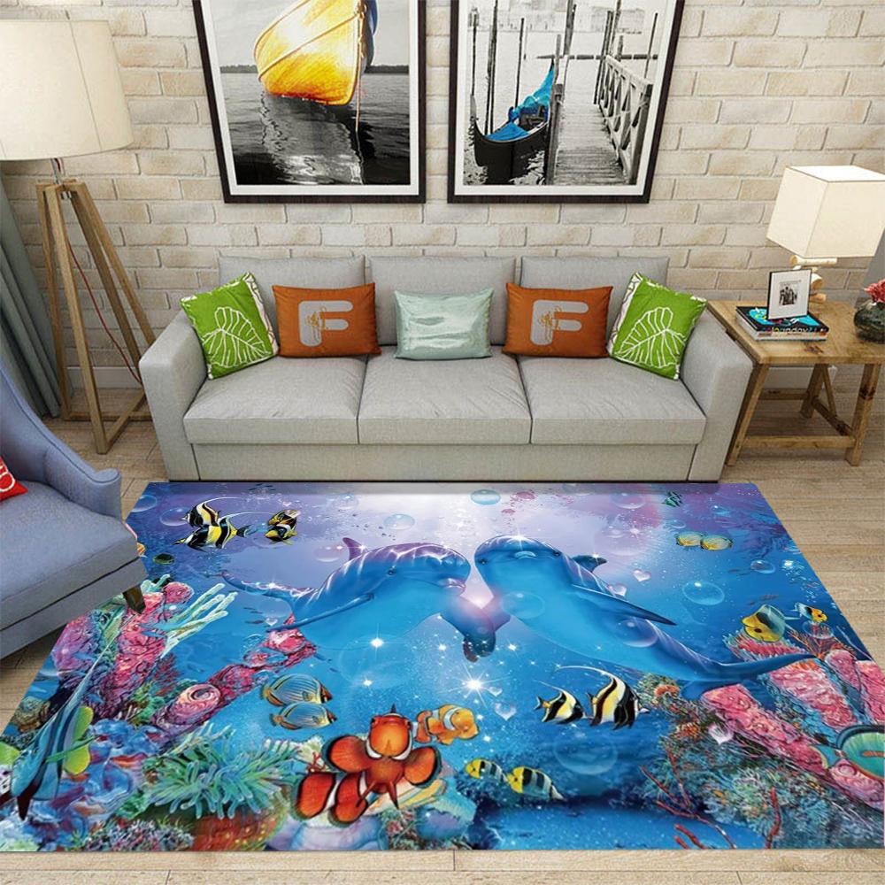 Vibrant Sea Turtle Area Rug Coral Reefs and Colorful Fish Living Room Bedroom Nature Inspired Decor Carpet Home Decoration Mat