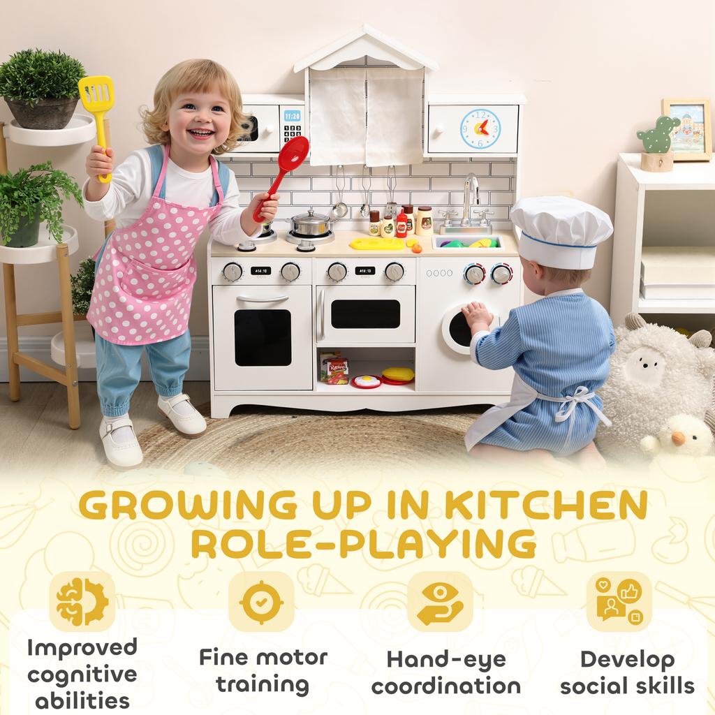 Kids Kitchen Play Kitchen with Oven Sink Sound Function and Accessories Gift for Girls Boys 3-6 Years White