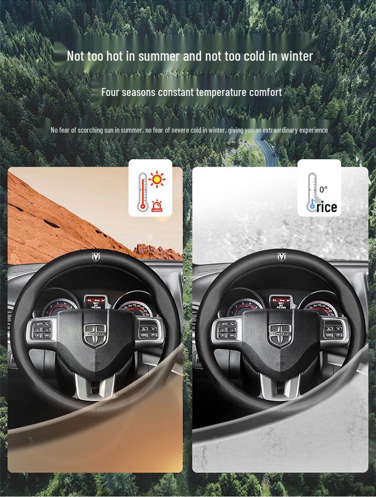 Genuine Leather Steering Wheel Cover for Dodge: Journey, Caliber, Avenger, Ram, Sebring, Challenger