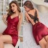 Elegant Spaghetti Strap V-Neck Faux Silk Backless Sleep Dress