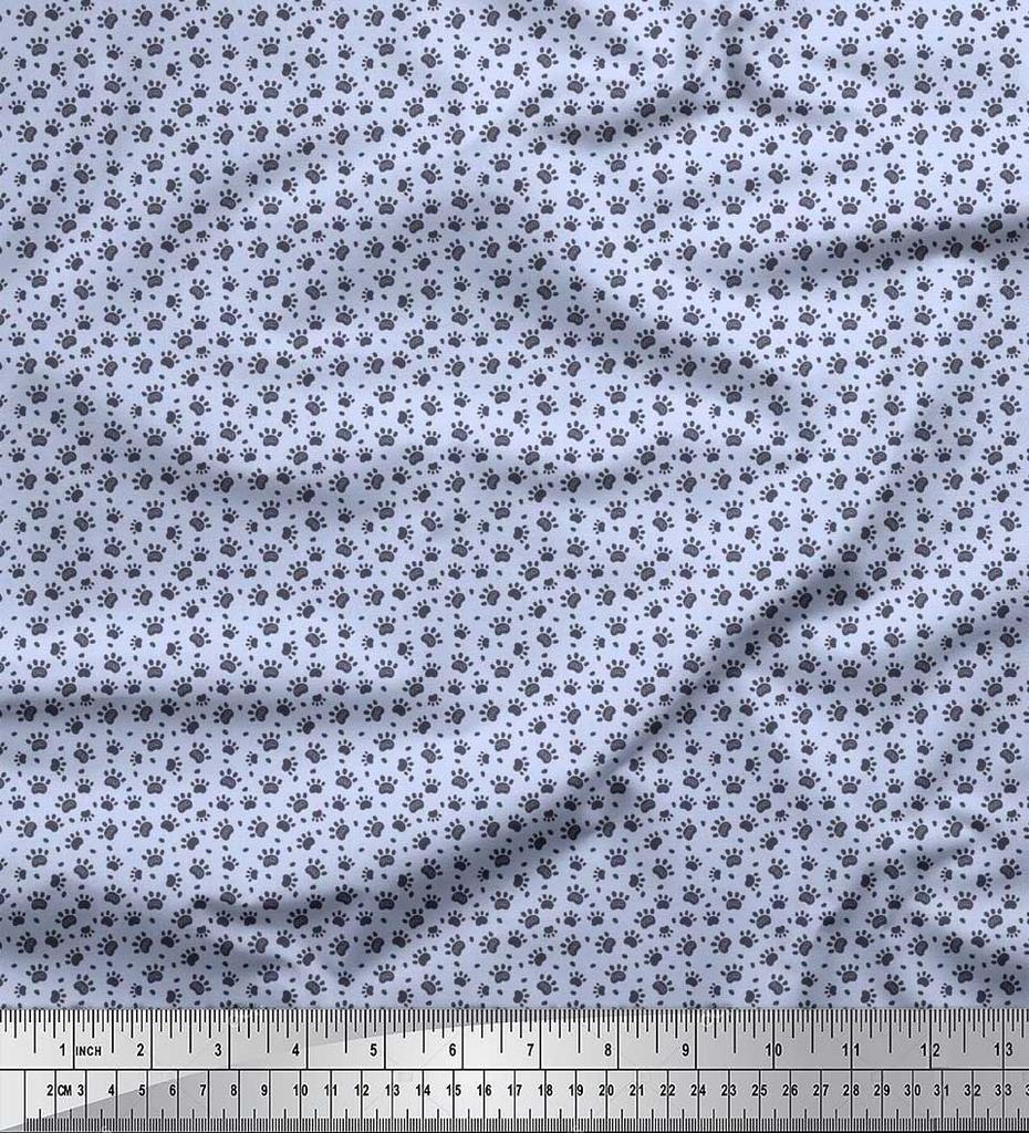 Soimoi Beige Poly Crepe Fabric Dogs & Paw Dog Printed Fabric 1 Metre 42 Inch