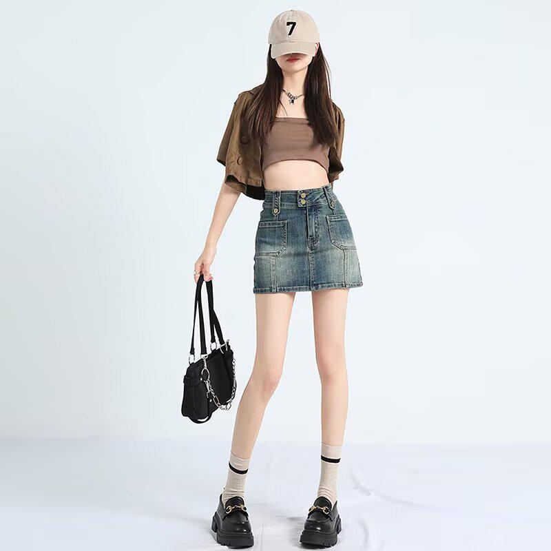American Retro High Waist Denim Pencil Skirt - Plus Size, Summer A-line, Hip-Hugging, for Women